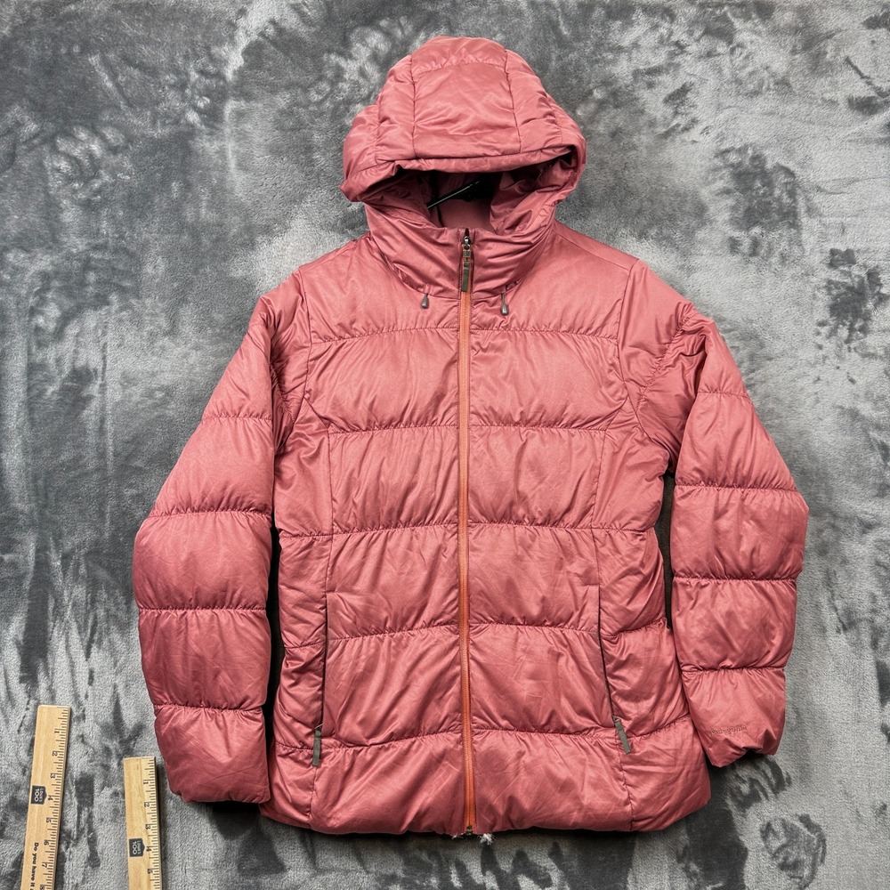 Patagonia Puffer Jacket Womens Medium Pink Quilted Hooded Full Zip Insulated